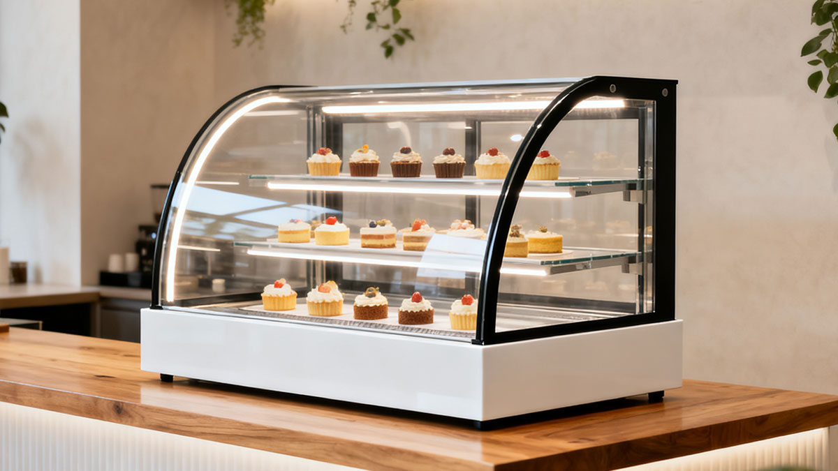 Cake cabinet with white countertop